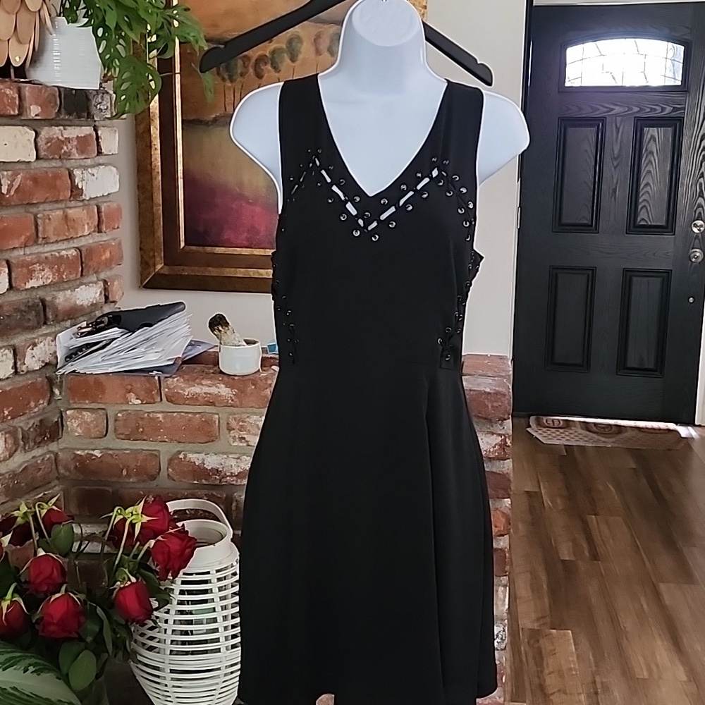 Greylin x Anthropologie Black Lace-Up Sleeveless Midi Dress